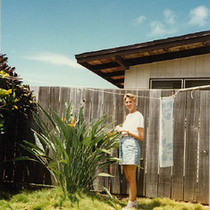 1988 June Oahu her backyard with bird of paradise