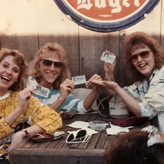 1987 April Eskimo Joe Beer garden Stillwater with Penny and Kim (prior OSU roomates)