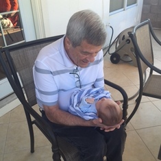 Dad having a chat with his second great grandson, Easton in Arizona 2016 