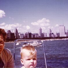 1956 Lois & Vic "the boy in the bubble".  Chicago's  Monroe Harbor  -  - the Prudential Building was the tallest building in the skyline.