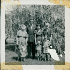 1953~ Grandma Hansen, John, Lois, Aunt Carrie, Loy Wade Jack in So. Sioux or Sioux City