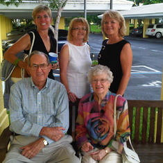 2012 August -   Joh & Lois with Mary, Rhonda & Bonnie at Cypres Cove for John's 90th birthday
