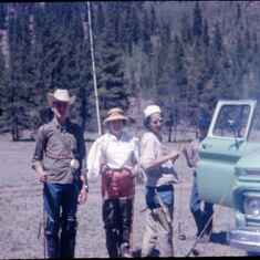 1962~ Jack,Lois, our Denver neighbor, Mrs Binkley, fishing in at Lobo Lodge, Chama, NM