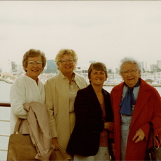 1983 March  Ruth, Lois, Grandma Hansen visiting Cousin Marian, on the Queen Mary at Long Beach, CA