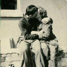 1945 March- first reunion, John surprised Lois at 30th Field Hospital, near Kassel Germany.  "note carbine".  See attached story for more..