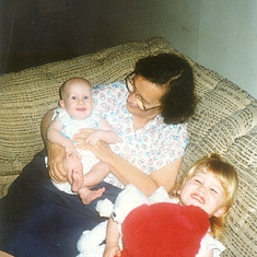 Grandma with Mary and Teresa, 1988