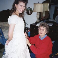 Remaking Lois's wedding gown to fit daughter, Bettina. December 1996
