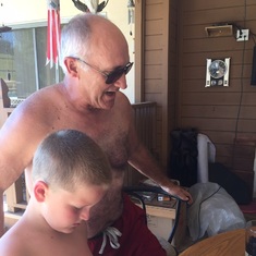 Dad & Aidan by the pool in CA 