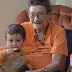 Great Grandma & Great Grandson Ryker.  She always loved when her kids & grand kids came to visit.  It's priceless the smile on her face sitting in her favorite chair that her brother gave her Uncle Ed & Aunt Shirley MacDonald.