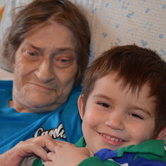 Mom with her Great Grandson Ryker with one of his great big loving times he greeted Mom with every time he would come in the door.  Miss those days so much xoxoxo