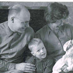 Loren and Lyn with Dirck Jeffery and a newborn Gordon James January 1961