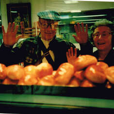 Loren and Lyn in front of a bakery full of pan (bread) on their trip to Japan in 1993