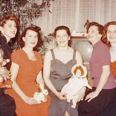 The Kolodey sisters ~ L to R: Marie aka Marissa, Lorett, Helene, Alyce, Delphine. Wantagh NY ~ 1950?