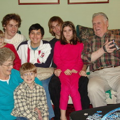 Mom with the grandchildren. Back row - Georgia, Jajean, Tanner, Jamie, Alana, Walt. Front Row - Loretta, Tyler.