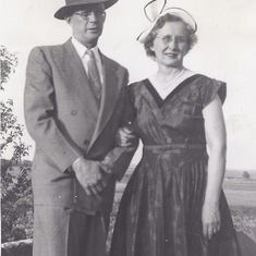 Grandpa and Grandma dressed for Uncle Dales graduation, 1955.