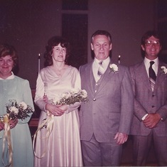 Walt and Mom's wedding. Mrs. Mae, Mom, Walt, Walter.