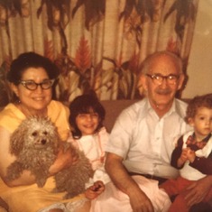 Lou's Parents (Nettie and Louie Mortellaro) with Lou's oldest Daughter, Lori and Lou's only son, Louie and their dog, Coco.