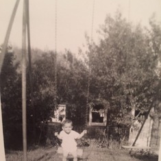 Dad/Lou as a toddler playing on his swing the backyard of his Denver Home.