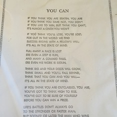 "You Can Poem" - Found this poem in one of the boxes of pictures and belongings my Dad left to me.. It is so fitting as this summed up his mind-set.