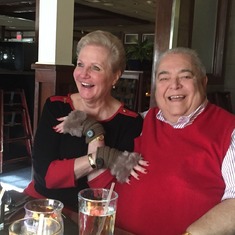 Lou and Eydie/Dad and Mom at Christmas Eve Brunch 2015. Lou's/Daddy's last Christmas. His spirit was always so fun loving!