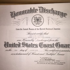United States Coast Guard Honorable Discharge Papers for Lou/Dad.