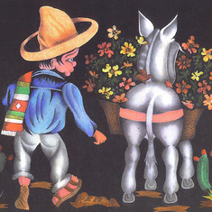 Dad's artwork, Donkey and Child, This picture reminds me of papi alone making the best of his life as an orphan.