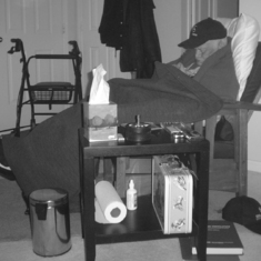 Dad cozy in living room. I love this picture. Papi resting so safe and peaceful.