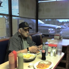 Dad at Mexican Restaurant. This picture was taken before I took over dad's medical and business affairs. Found out he hadn't been going to his monthly lab for his Coumidin for his heart. His face had a greyish tone. He didn't look well at all.