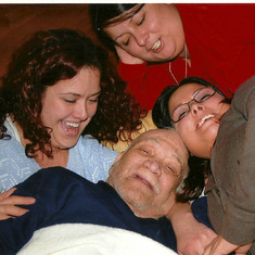 Goodbye Grandpa Get Together - 3 of Marie's daughters trying to make papi happy. He was in pretty bad shape, but happy he was going to Greensboro to live with me and Michael. Michael said it scared him how bad papi looked and it was hard not to cry.