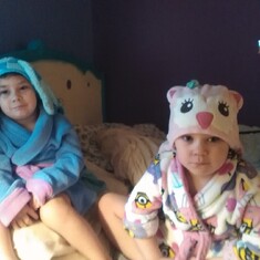 JuJu and Bella cozy in their pajamas.