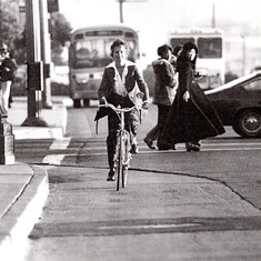 Riding her bike daily in the 1970's from Pasadena to Downtown Los Angeles.