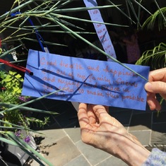 Louise's Tanabata wish onto the bamboo branches at Hillwood Museum on July 28, 2018 Photo by Adair Nagata