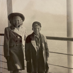 Lyman & Lynda on ferry to San Francisco from Sausalito 1947