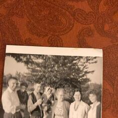 Ron, Rick, Bruce Grandison, Sue, Evelyn Grandison, Phyllis, Mom. June 1960.