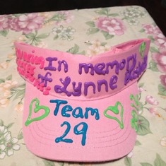 The hat I wore for my auntie Lynne on my 3 day walk.  Both my friend and I lost our aunts both to ovarian cancer just a couple months apart.  We walked in their honor.