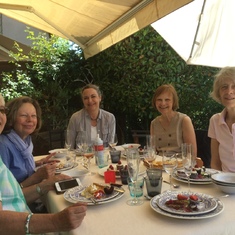 Dog walking group’s annual pot luck lunch in May 2018. Machteld with Anne, Sabine, Solveig and Lisa.