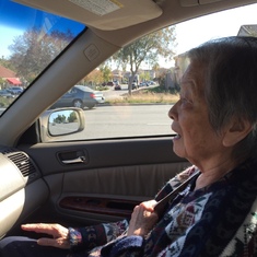 On her way home from lunch, Auntie Madeline enjoyed the hymn by tapping her hand on her lap in Nov 2018.