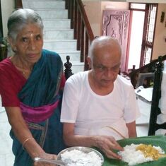 Amma serving Achan on his last Birthday in the Earth.