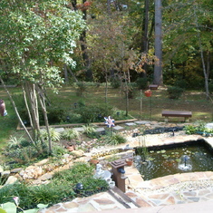Marcia's Home in Burlington NC Koi pond with waterfalls and fountain