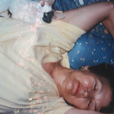 Mom napping with Petunia 1982ish