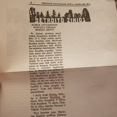 Lithuanian newspaper clipping about him at Lithuanian school