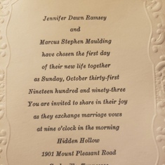 Wedding invitation for civil marriage (blessed in church one year later). They were bought from Bows, flowers, and Lace.