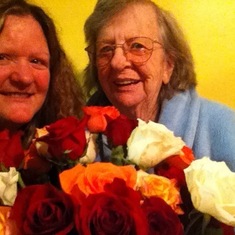 With roses that grandson Jeremy sent.