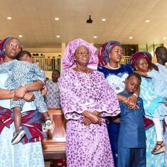 Dr (MRS) OMOTOWA at chiurch with her children, daughter-in-laws and grandchildren