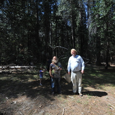 David and Carl (and Summer Rose) at the scattering of Margaret's ashes. 11am April 19, 2014, near Upper Pines Campground, Yosemite, California.