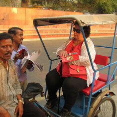 Margie The Queen about to be escorted on her royal Tuk Tuk in New Delhi, India