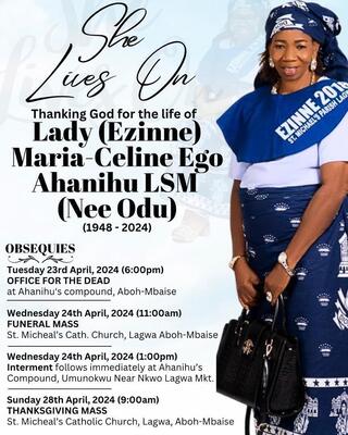 Maria-Celine Ego Ahanihu(nee Odu)