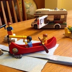 Lego camping scene with Grandma fishing with Dylan.