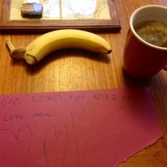 Dylan's breakfast gift to me on Mom's 80th birthday.