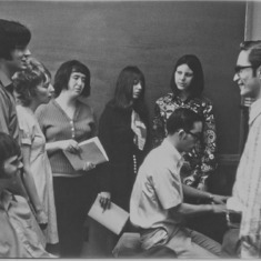 In 1972 At Aldersgate, the Chamber Singers practiced…with Marilyn as 1st soprano. Far L, Herb DeWitt, Tom Bilbro, Marilyn, Sharon Harger, Becky Stansberry, Sheryl Delamarter, Jim and Paul Lucas